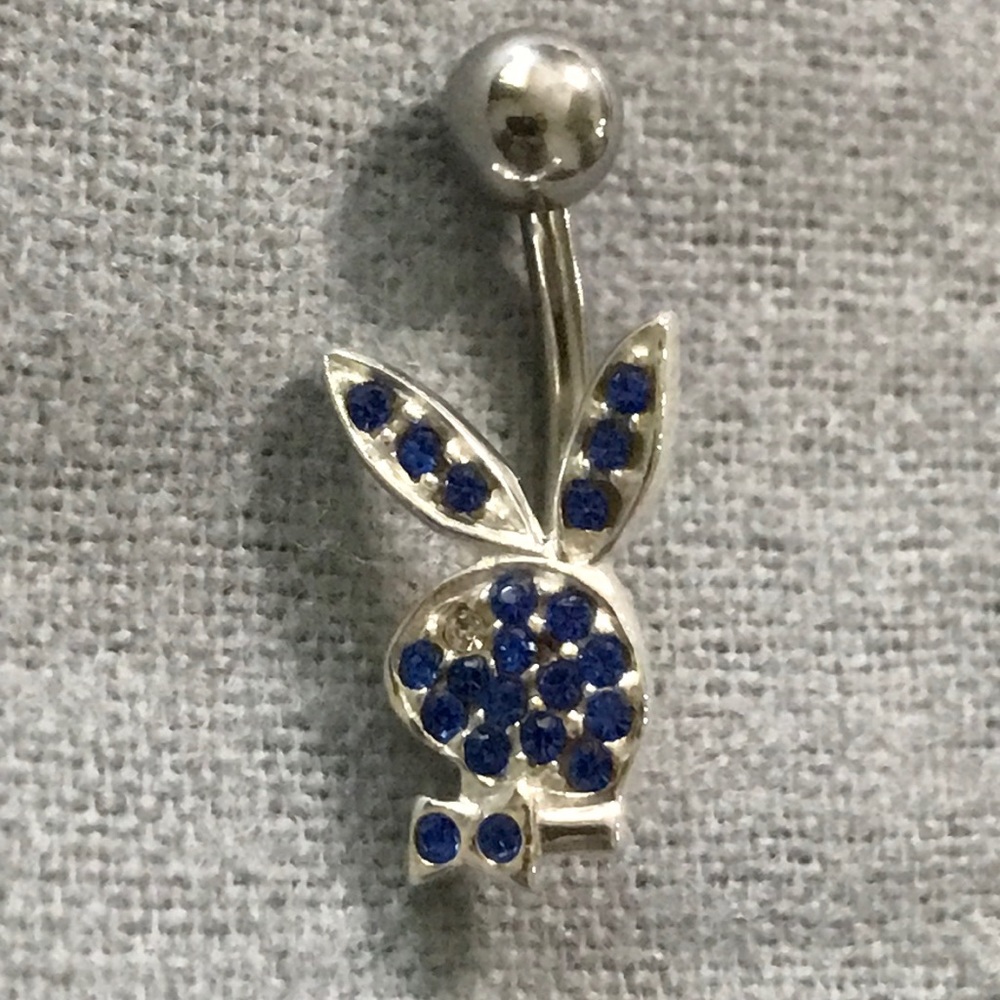 Playboy Blue CZ 925 Sterling Silver 14G Naval Ring